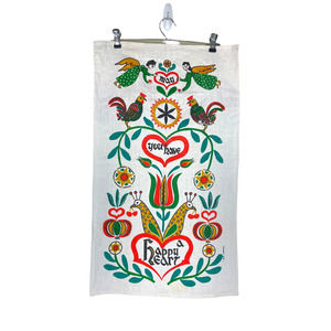 Vintage Linen Amish Rooster Angel Happy Heart Towel